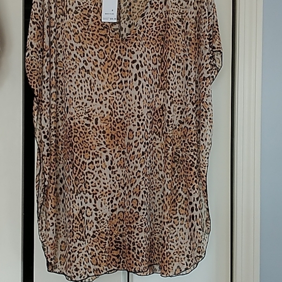 Jordan Taylor Leopard Print Brown & Gold Shear Beach Caftan Coverup M - Picture 9 of 11